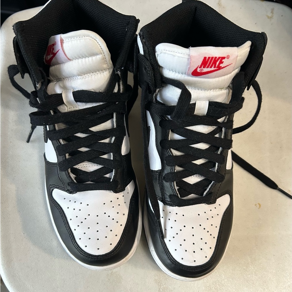 Nike Black and White “Panda” High Top Dunks Womens Size 7
